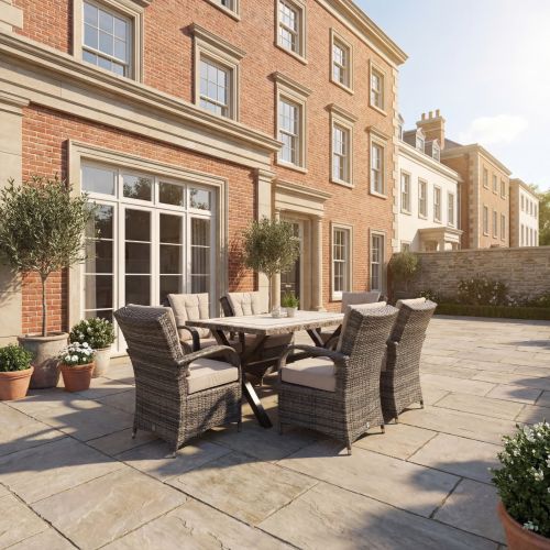 Killiney 6 Seat Rectangular Stone Top Dining Set with Cairo Chairs with Back Cushions