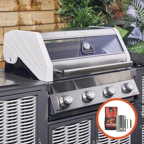 Grillstream Gourmet Built-In 4 Burner Hybrid Gas & Charcoal BBQ with Ceramic Grill + Side Burner