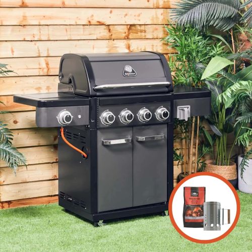 Grillstream Legacy 4 Burner Hybrid Gas & Charcoal BBQ with Side Burner - Matt Black