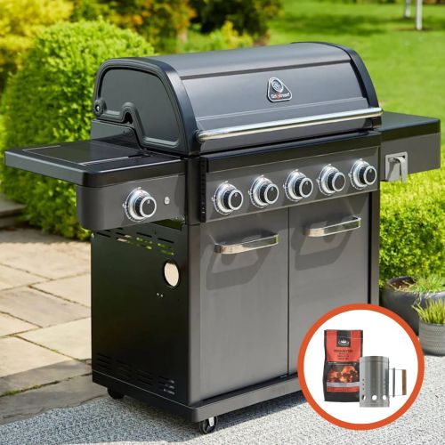 Grillstream Legacy 5 Burner Hybrid Gas & Charcoal BBQ with Side Burner - Matt Black