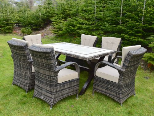 Killiney 6 Seat Rectangular Stone Top Dining Set with Cairo Chairs with Back Cushions