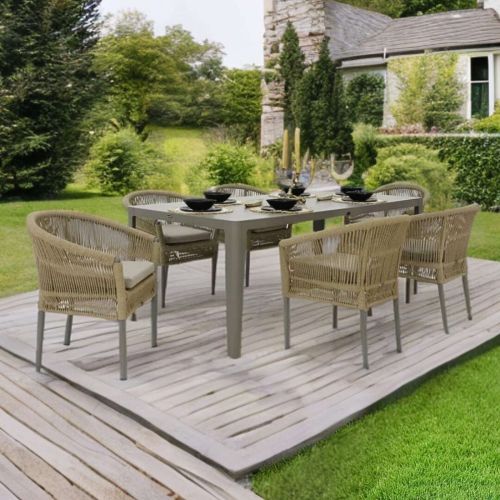 Mitra Rope 6 Seater Rectangular Dining Set in Cappuccino