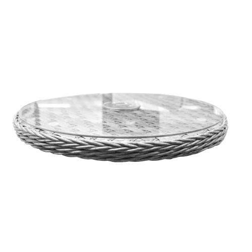 Amalfi 60cm Lazy Susan - Dark Grey Rattan and Glass