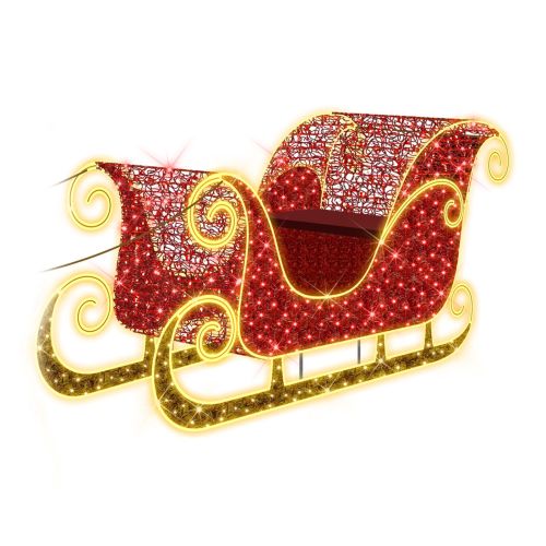 250cm x 127cm Lit Display Sleigh - Red and Warm White
