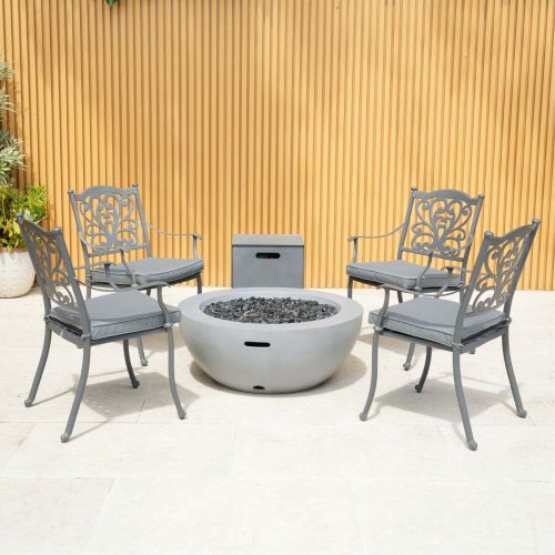 4 Seater Lasair Round Fire Bowl Set With Hampshire Grey Chairs
