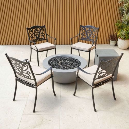 4 Seater Lasair Round Fire Bowl Set With Hampshire Bronze Chairs