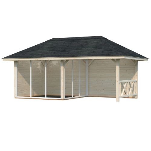 Bianca 16.6m Connect with Roof Shingles, 3 Full Walls, Fence, 2 Sliding Doors, Apex Wall and Extra Roof (323cm x 588cm x 300cm)