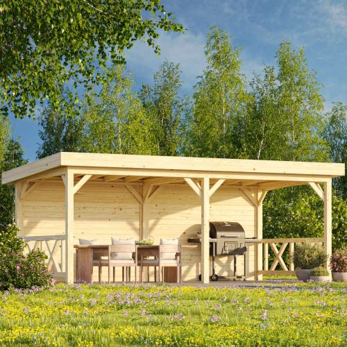 Sorcha 16.6m Flat Roof Gazebo with 2 Full Walls and 2 Side Fences (6m x 3m)