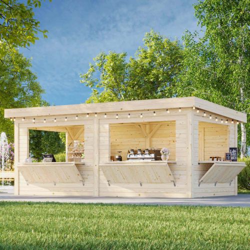 Sorcha 16.6m Flat Roof Gazebo with 2 Full Walls and 4 Wall Hatches (6m x 3m)