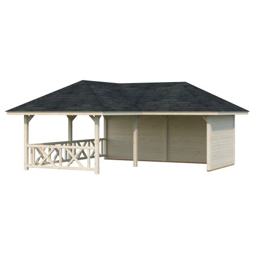 Bianca 24.9m Connect Gazebo with Roof Shingles, Full Wall and Fence (323cm x 588cm x 588cm)