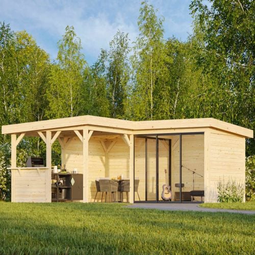 Lenna 24.9m L Shape Flat Roof Connect with 4 Full Walls and 3 Sliding Doors (6m x 6m x 3m)