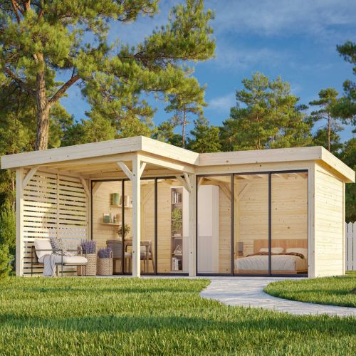 Lenna 24.9m L Flat Roof Connect with 4 Full Walls, 1 Louvre Wall and 2 Sliding Doors (6m x 6m x 3m)