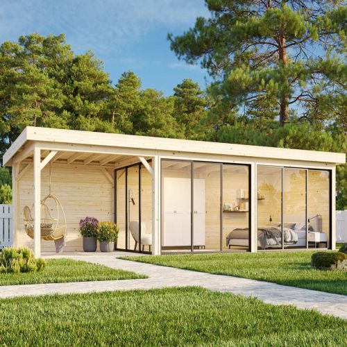 Sorcha 24.9m I Flat Roof Gazebo with 4 Full Walls and 3 Sliding Doors (9m x 3m)