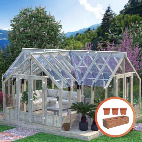 Heritage Emilia T-Shape Wooden Greenhouse 19.1m (14ft x 18ft)