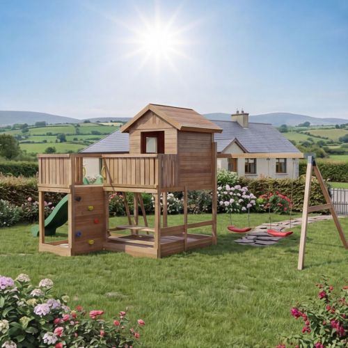 Little Glen Pluto Treehouse Activity set with Double Swing and Green Slide