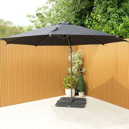 Solora 3m Charcoal Cantilever Parasol with 4 Piece 104kg Base