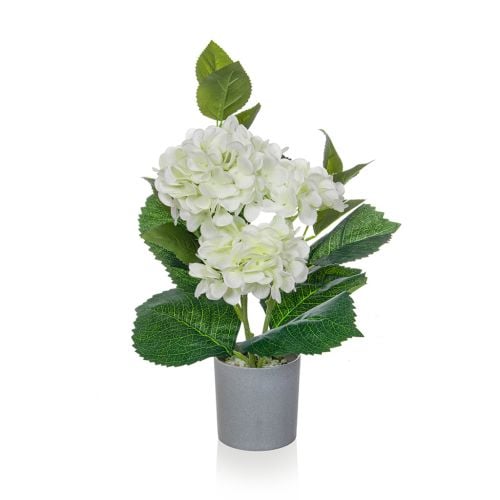 45cm Hydrangea White in Grey Pot