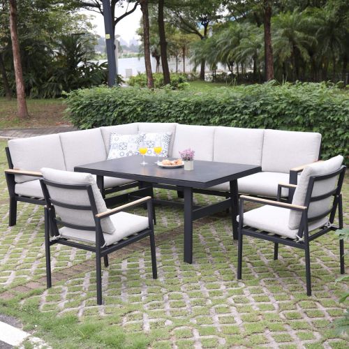 Toreno Corner Dining Set with Polywood Armrest & Ceramic Glass Table