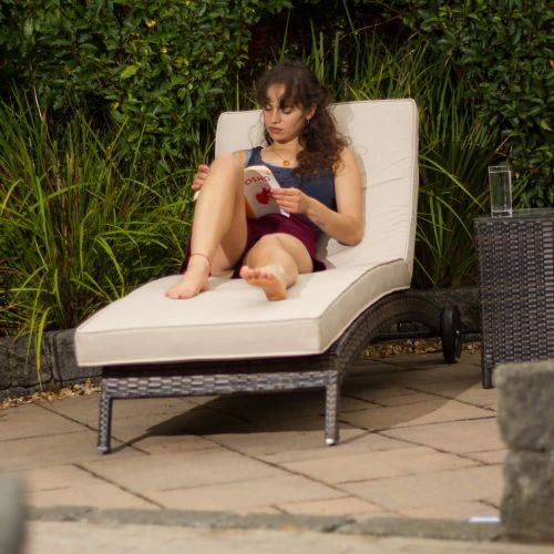 Cairo Rattan Sun Lounger with Thick Quick Dry Cushions