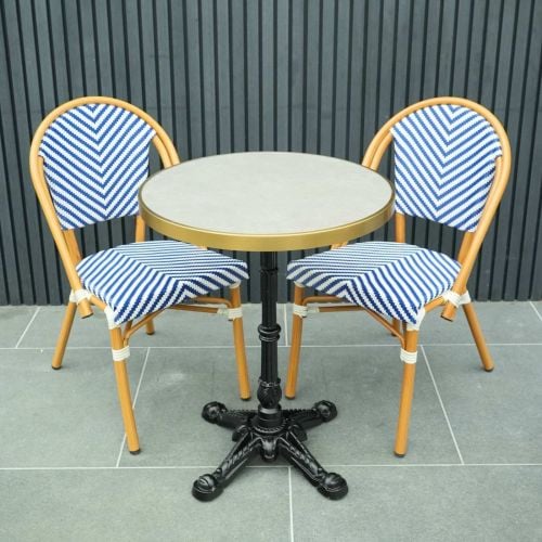 Rennes Round Bistro Set with 2 Armless Chairs in Blue and White