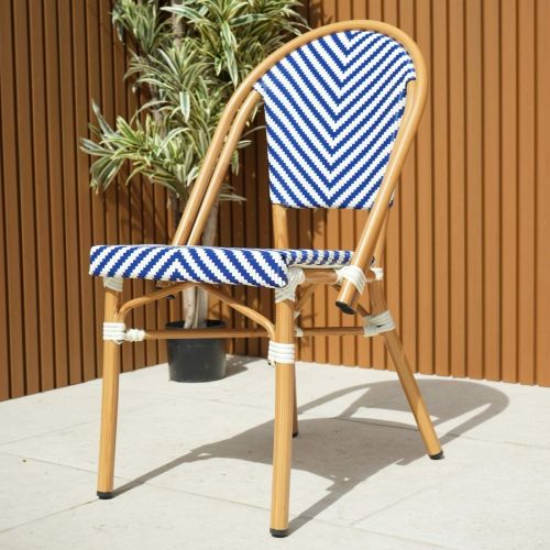 Rennes Parisian Armless Garden Bistro Chair - Blue and White