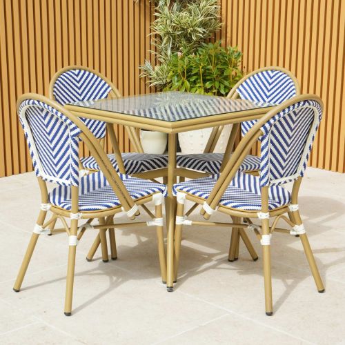 Rennes Parisian Table with 4 Armless Chairs in Blue