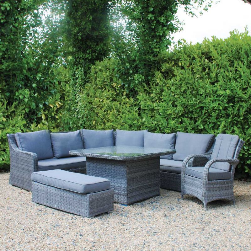 Vancouver Rattan Corner Sofa Dining Set With Bench and Chicago Chair in