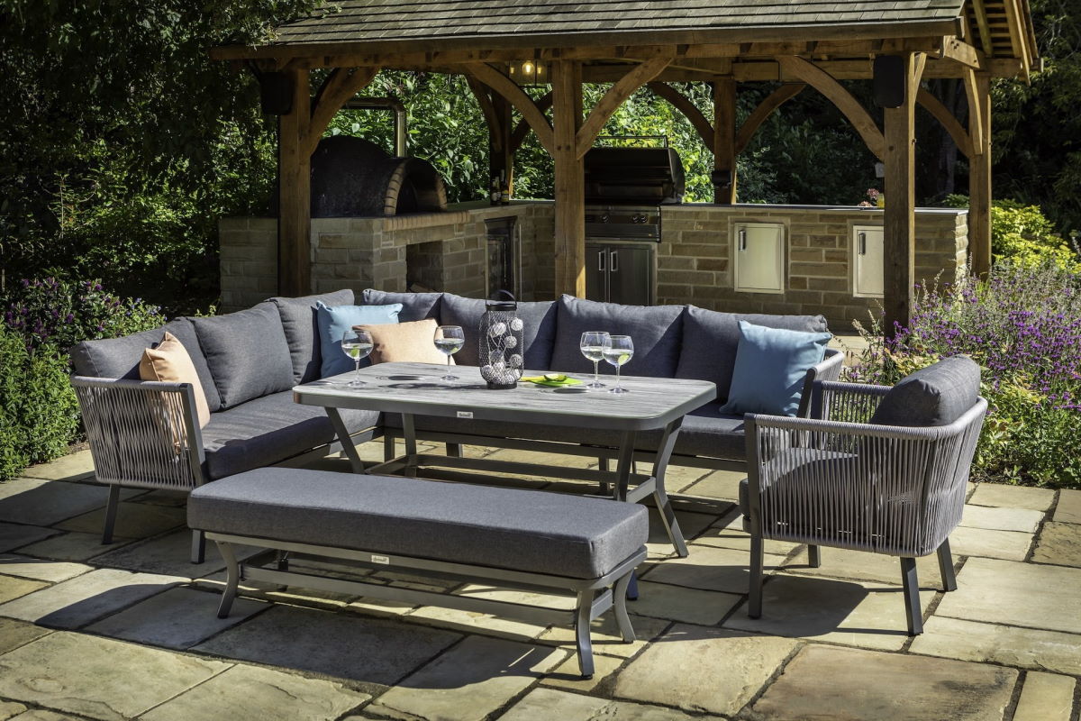 Hartman Dubai Rectangular Casual Dining Bench Set with Armchair