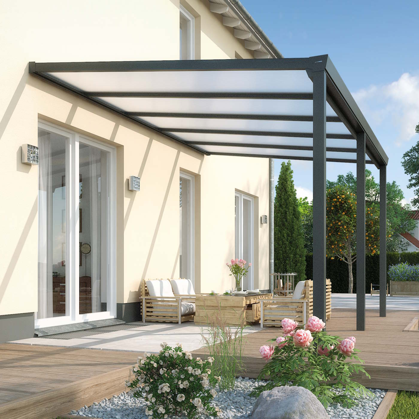 Aphrodite Veranda with Polycarbonate Roof - Anthracite - 3m x 3m