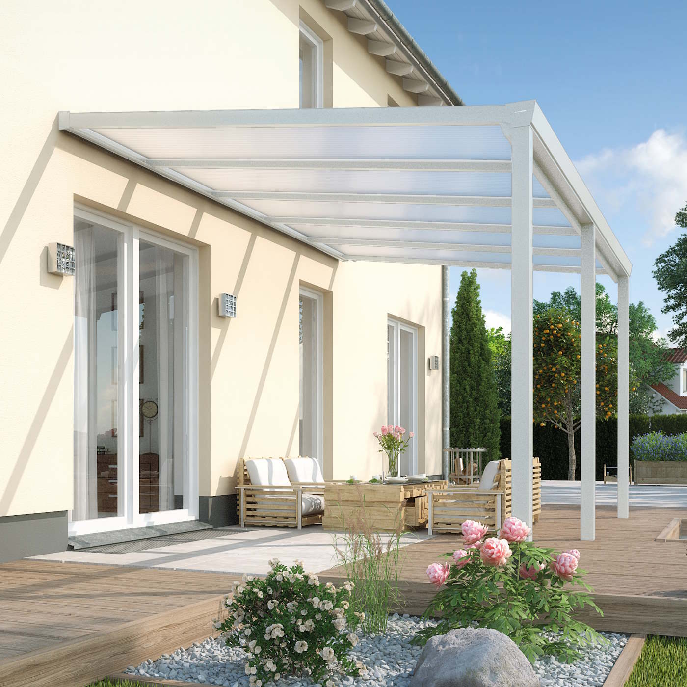 Aphrodite Veranda with Polycarbonate Roof - White - 6m x 2.5m