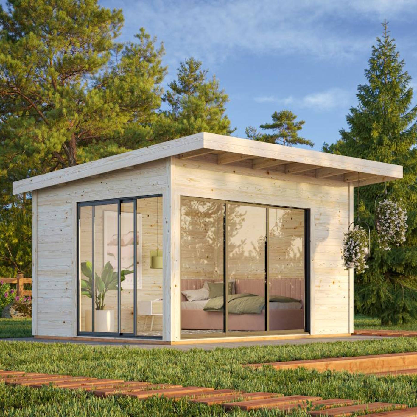 Andrea 11.2sqm (2.6m x 3.9m) Slide Plus Garden Room / Garden Office with Double Toughened Glass