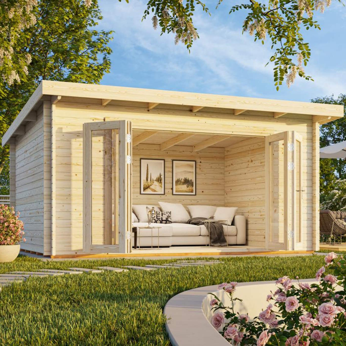 Lea 14.2sqm (2.4m x 4.7m) Bifold Garden Room / Home Office