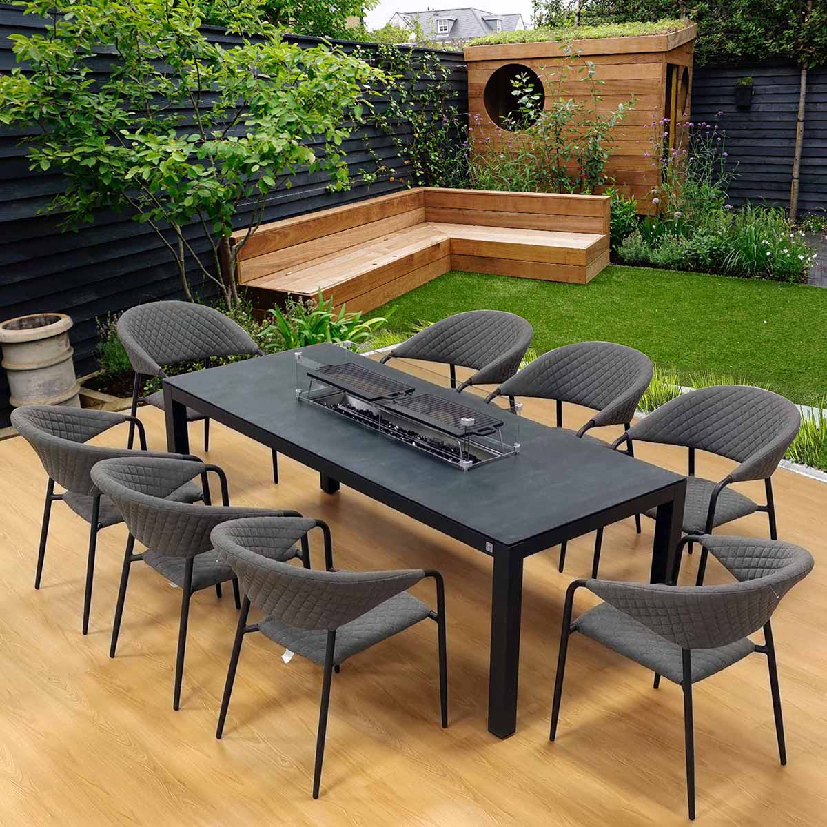 Galaxy Elements 8 Seat Rectangular Firepit Dining Set