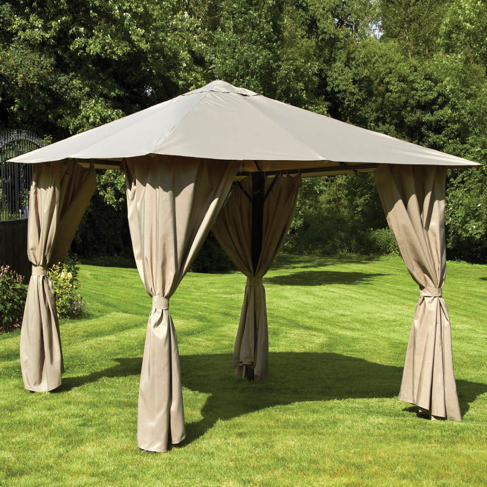 Venice Metal Gazebo with Curtains (4m x 3m) - Mocha