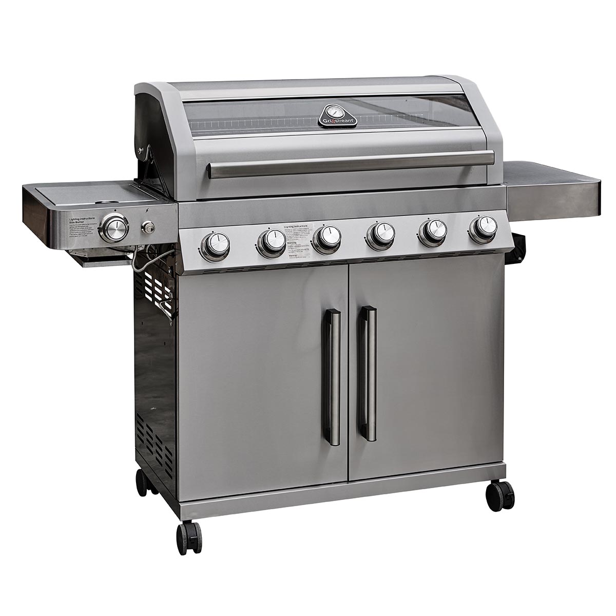 Grillstream Gourmet 6 Burner Hybrid Gas & Charcoal BBQ with Steak Shelf - Stainless Steel