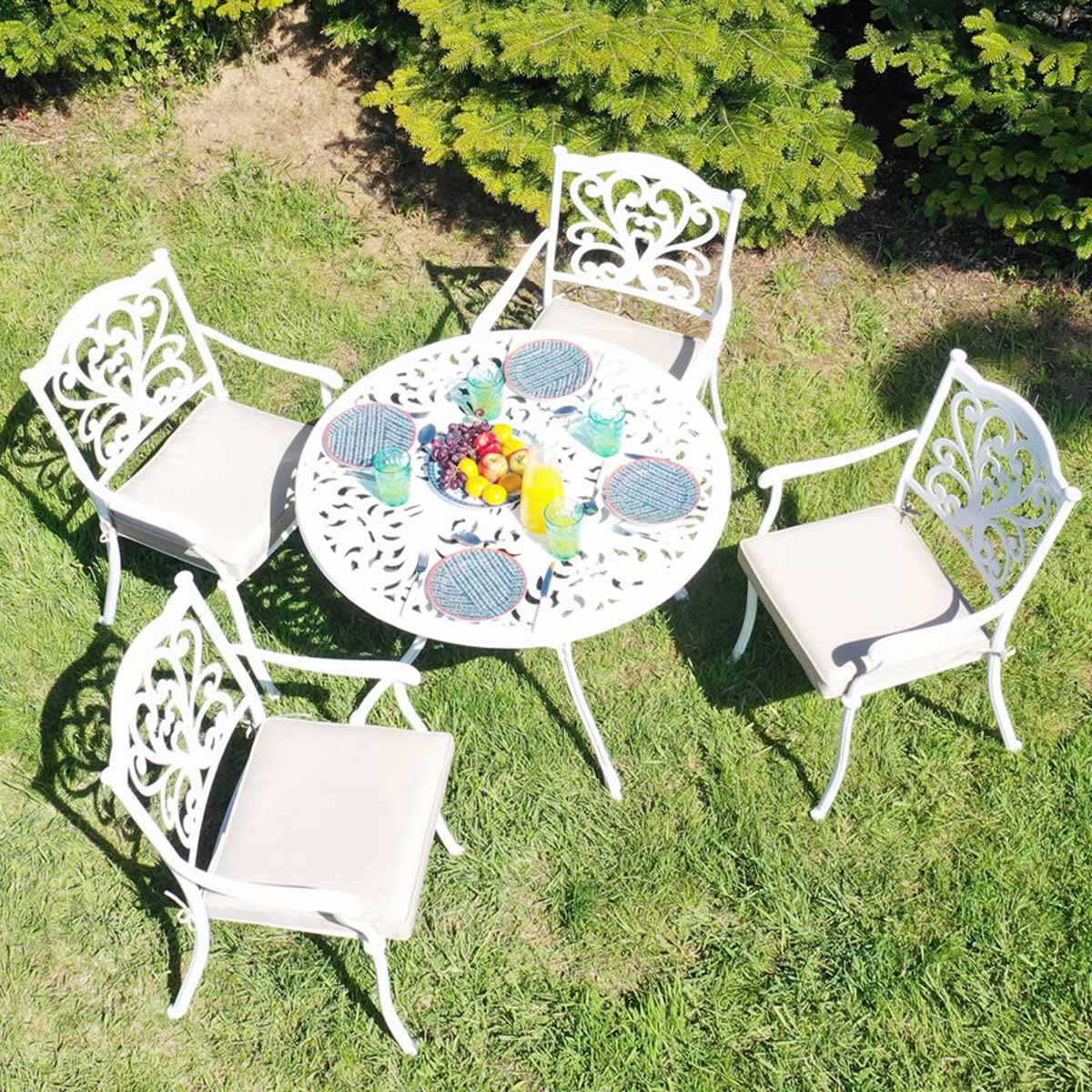 Hampshire Silk White 4 Seater Cast Aluminium Set