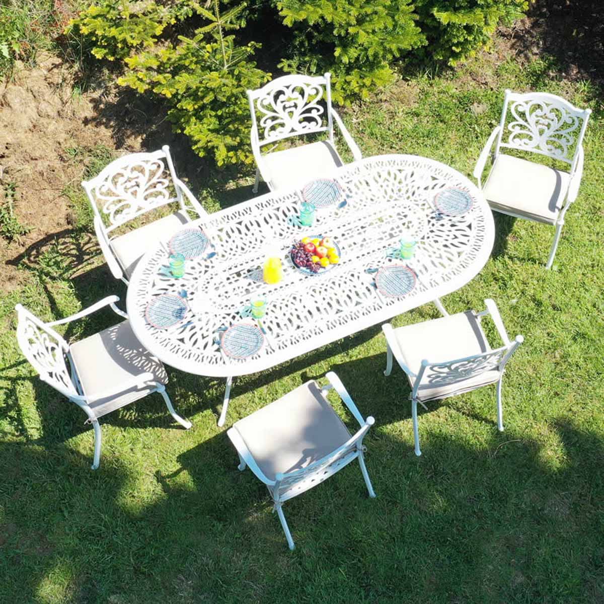 Hampshire Silk White 6 Seater Oval Cast Aluminium Set