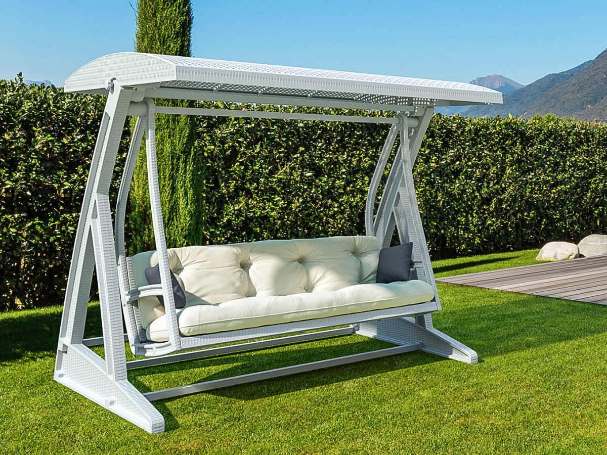 Hawaii Swing Seat in White with Beige Cushions