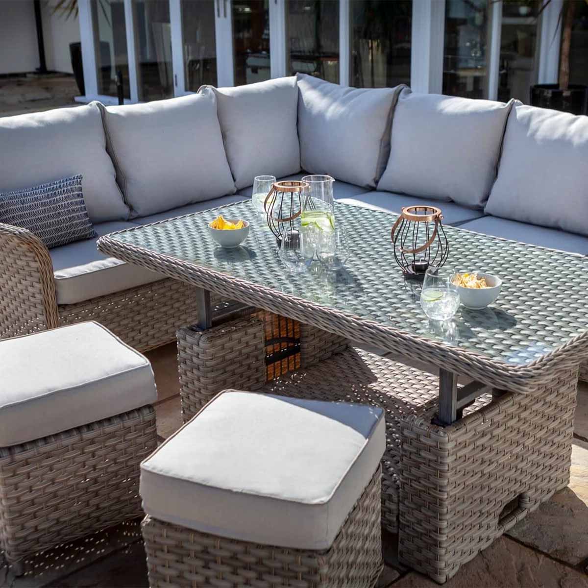 Heritage Adjustable Rectangular Table Casual Dining Set with Footstools