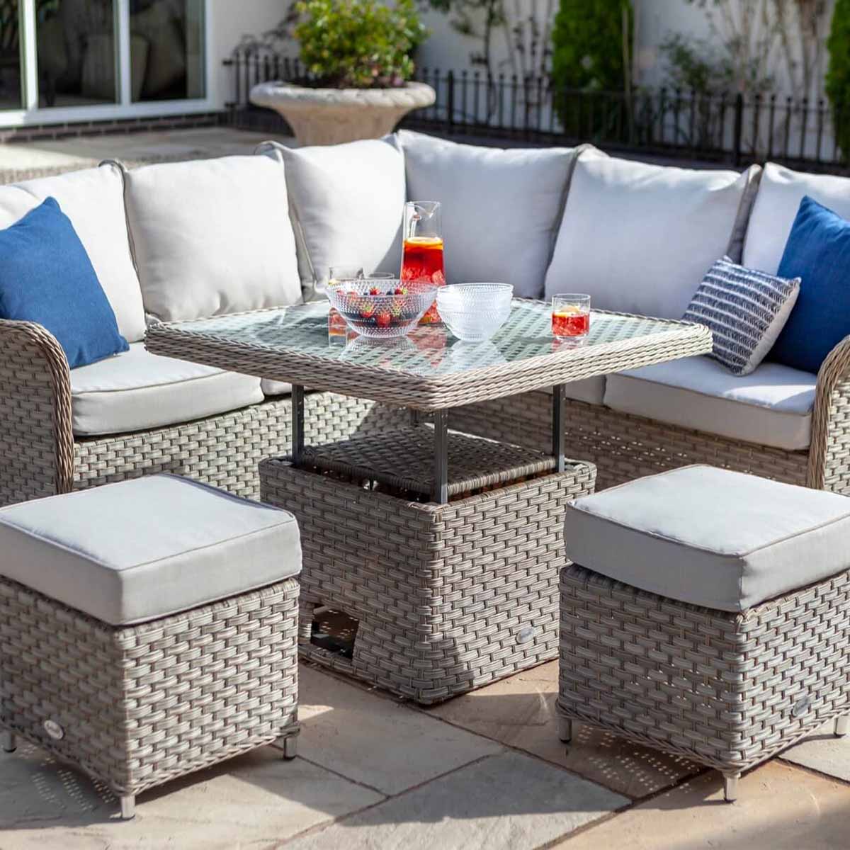 Heritage Adjustable Square Table Casual Dining Set with Footstools