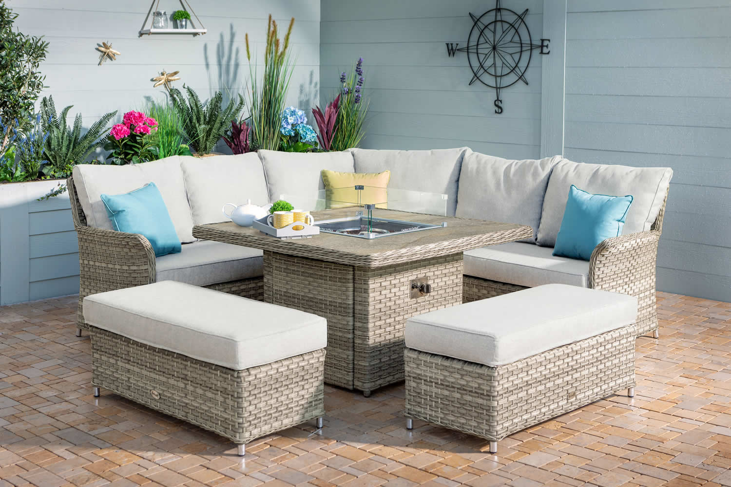 Heritage Tuscan Grand Square Gas Fire Pit Casual Dining Set - Complete