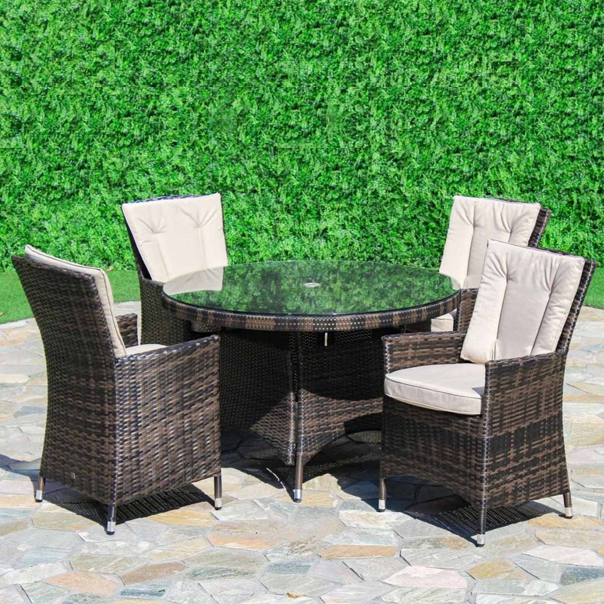 LA 4 Seaters Brown Rattan Round Dining Set