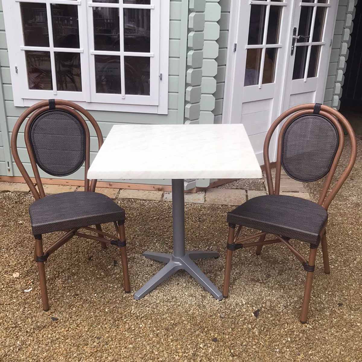 Marble White Table with 2 Lyon Dining Chairs