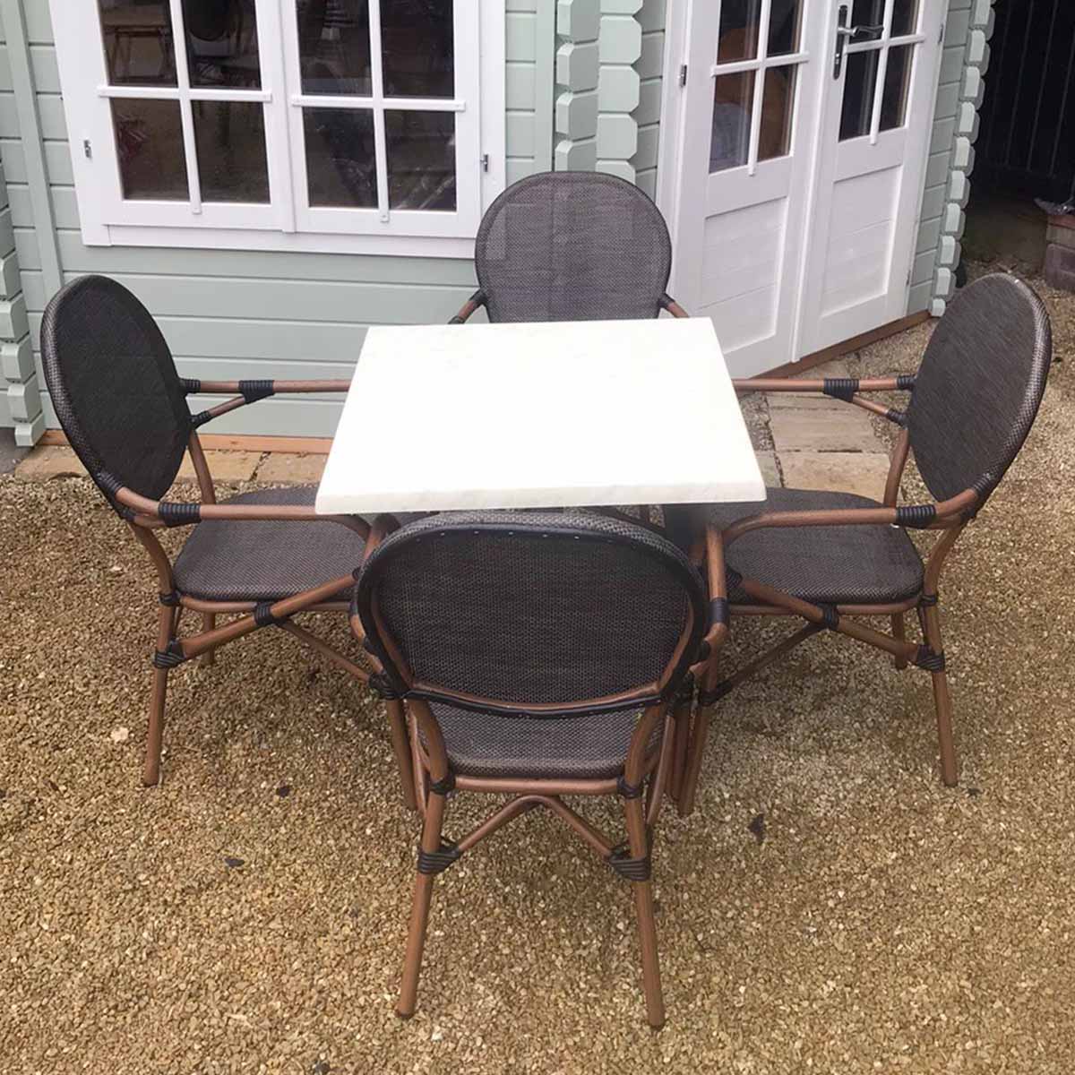 Marble White Table with 4 Lyon Carver Chair