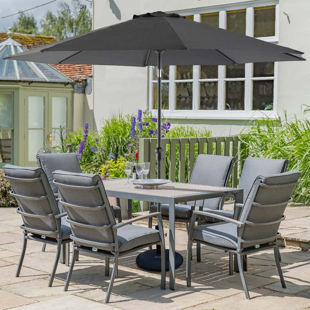Milano 6 Seat Dining Set with Parasol and Base