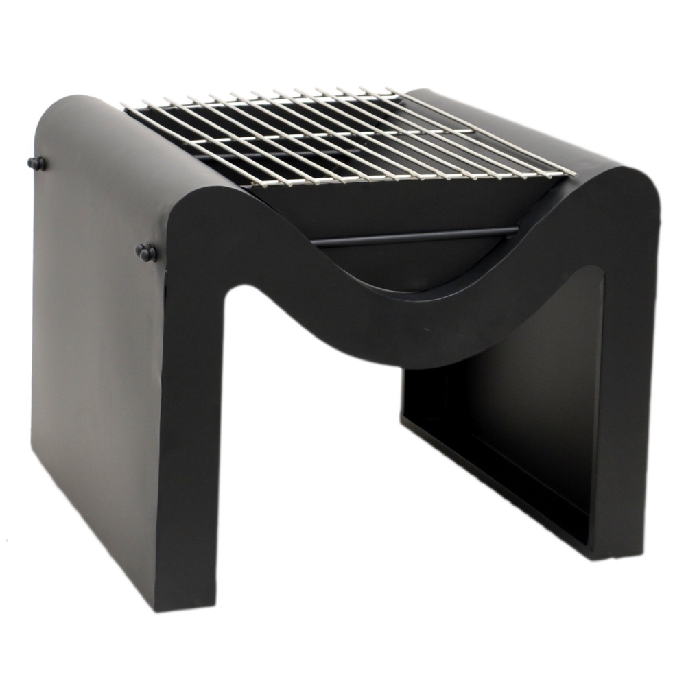 Outdoor Metal Hexham Firepit with Grill in Black (H40.5cm x W58cm)