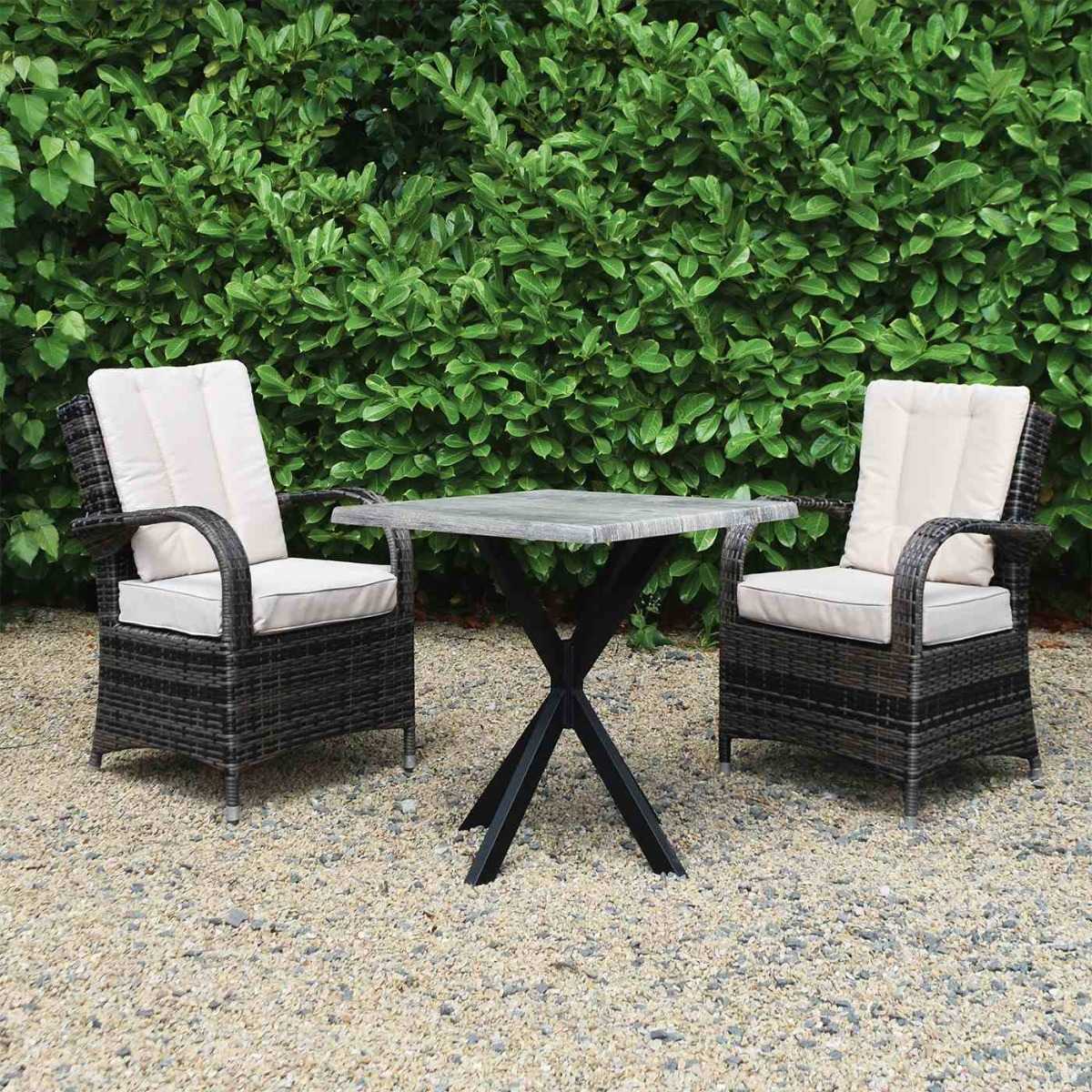 2 Seater Set Old Pine with Werzalit 70cm Round Bistro Table, Lexi Legs & Cairo Chairs