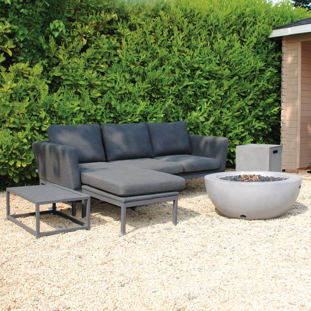 Galaxy Celeste Outdoor Fabric Corner Set With Lasair Round Fire Bowl in Grey