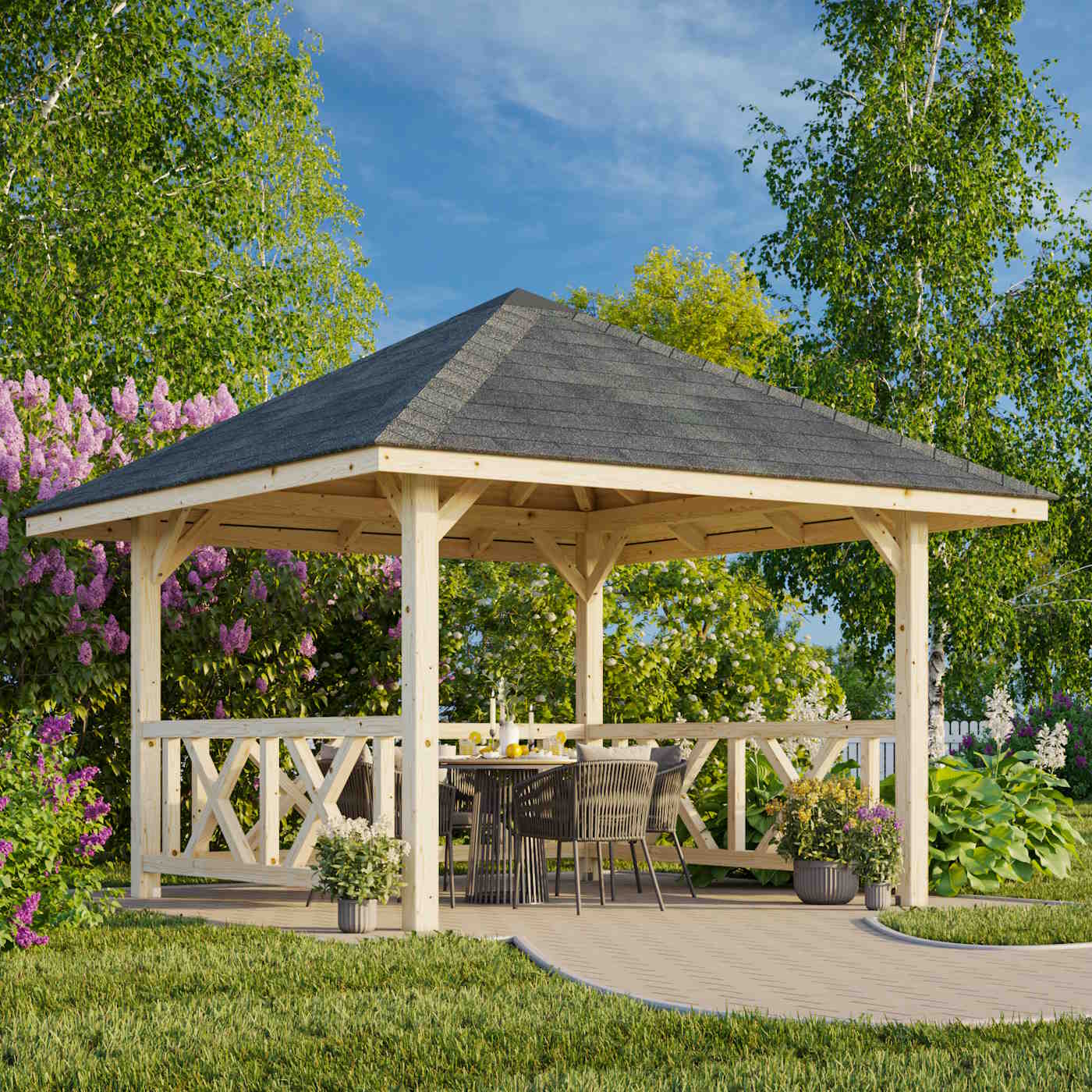 Bianca 8.3m Gazebo with Connect Fence (319cm x 300cm x 300cm)