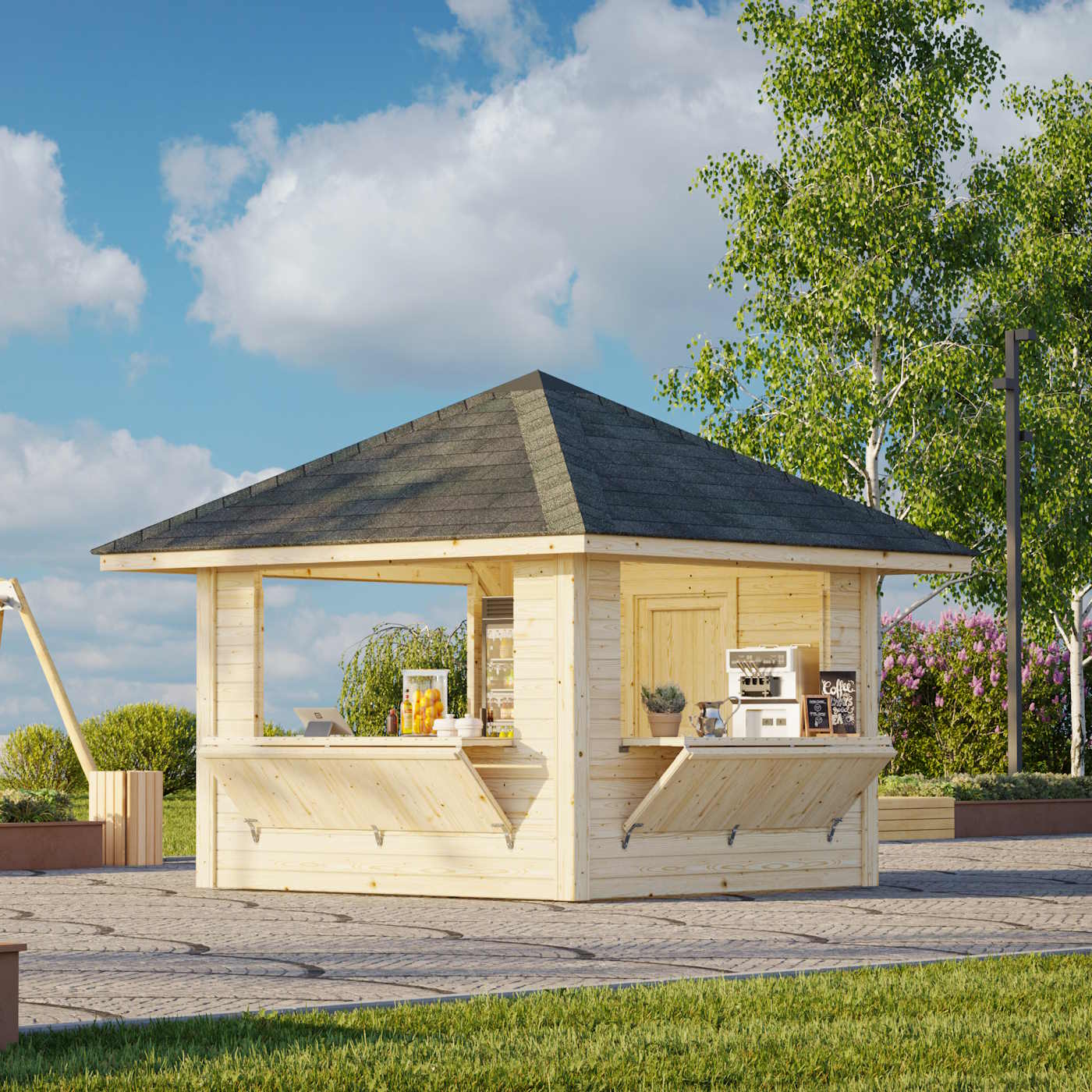 Bianca 8.3m Gazebo with Full Wall and 3 Wall Hatches (319cm x 300cm x 300cm)